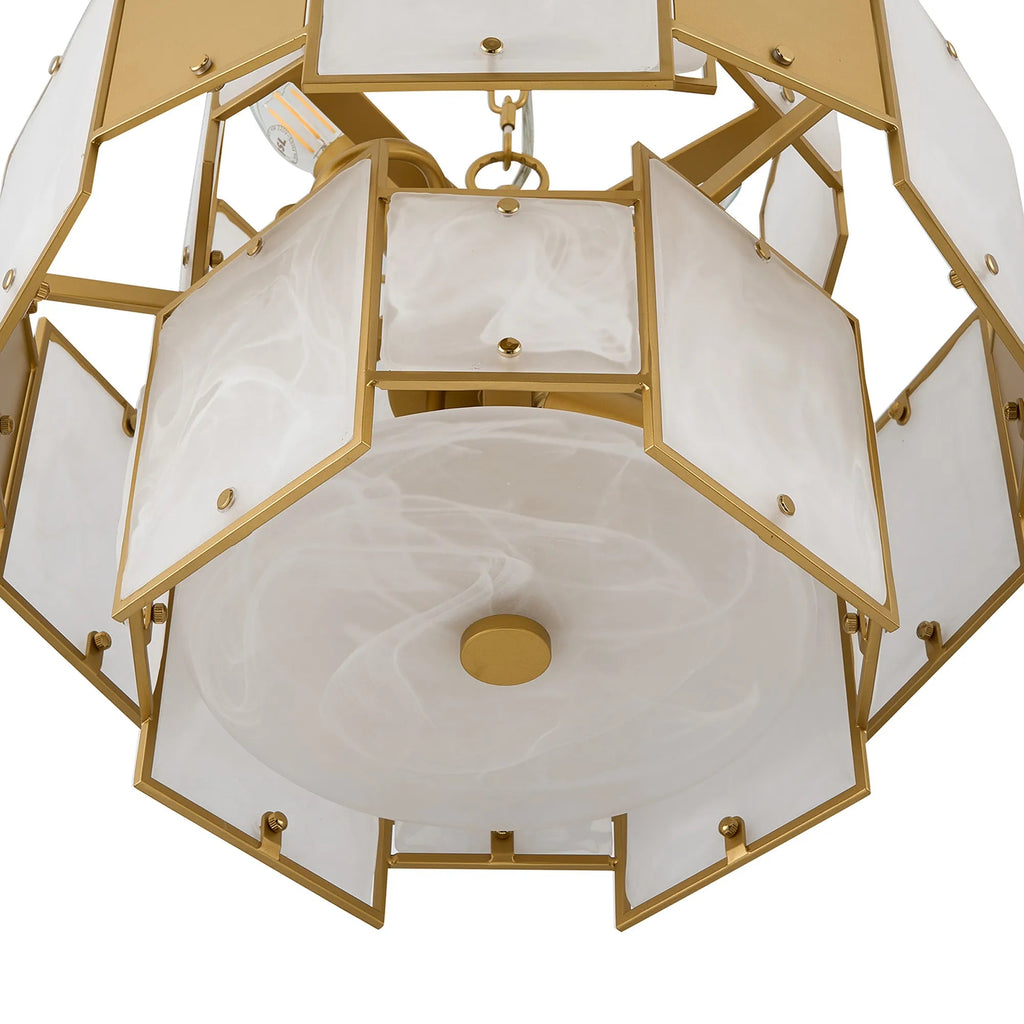 Luminosity Designs Ltd - Bardot 45cm Round Pendant/Semi Flush Faux Alabaster & Metal Panel Art Deco Style Light, 7 x E14, 1m Chain - Luminosity Designs Ltd