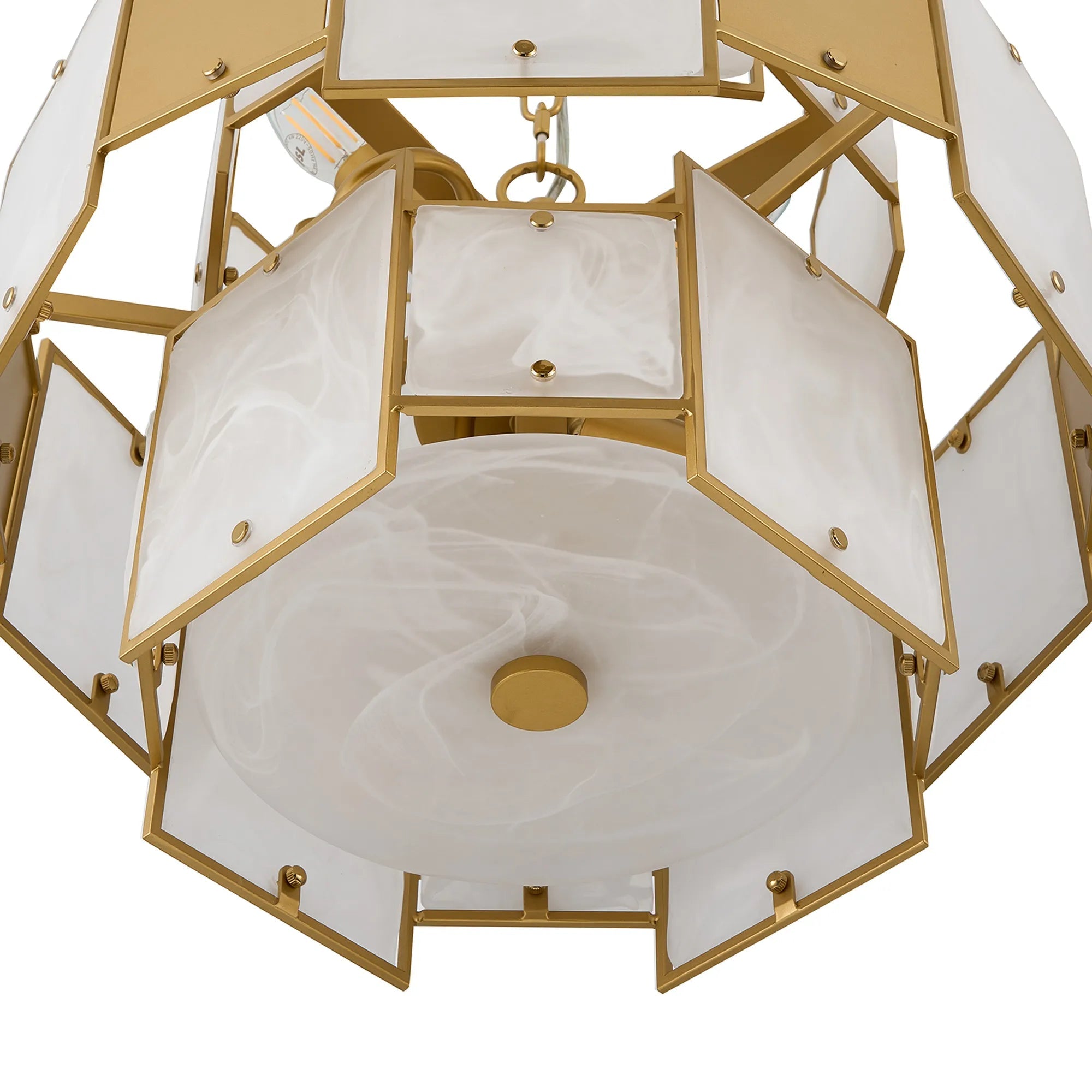 Luminosity Designs Ltd - Bardot 45cm Round Pendant/Semi Flush Faux Alabaster & Metal Panel Art Deco Style Light, 7 x E14, 1m Chain - Luminosity Designs Ltd