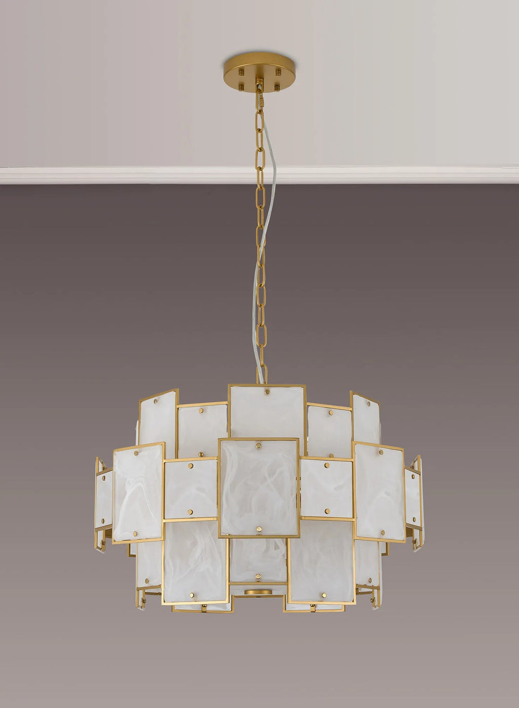 Luminosity Designs Ltd - Bardot 59cm Round Pendant/Semi Flush Faux Alabaster Art Deco Style Light, 12 x E14, 1.5m Chain - Luminosity Designs Ltd