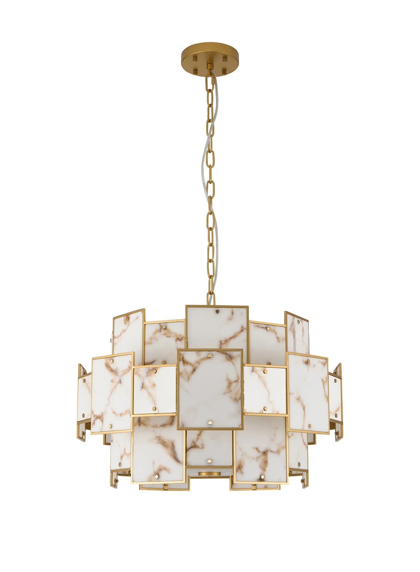 Luminosity Designs Ltd - Bardot 59cm Round Pendant/Semi Flush Faux Alabaster Art Deco Style Light, 12 x E14, 1.5m Chain - Luminosity Designs Ltd