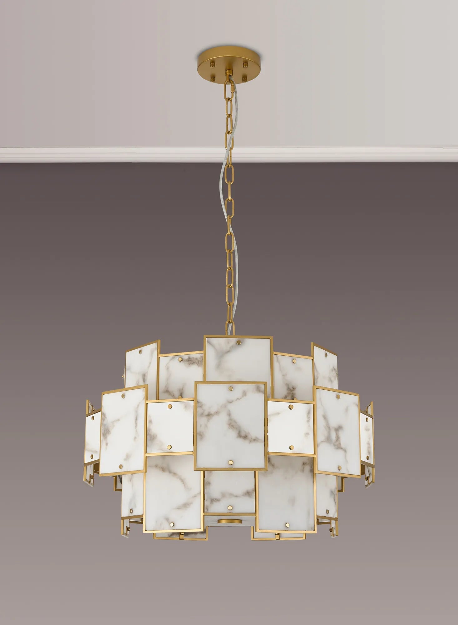 Luminosity Designs Ltd - Bardot 59cm Round Pendant/Semi Flush Faux Alabaster Art Deco Style Light, 12 x E14, 1.5m Chain - Luminosity Designs Ltd