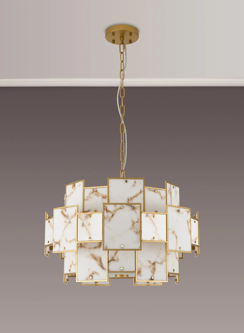 Luminosity Designs Ltd - Bardot 59cm Round Pendant/Semi Flush Faux Alabaster Art Deco Style Light, 12 x E14, 1.5m Chain - Luminosity Designs Ltd