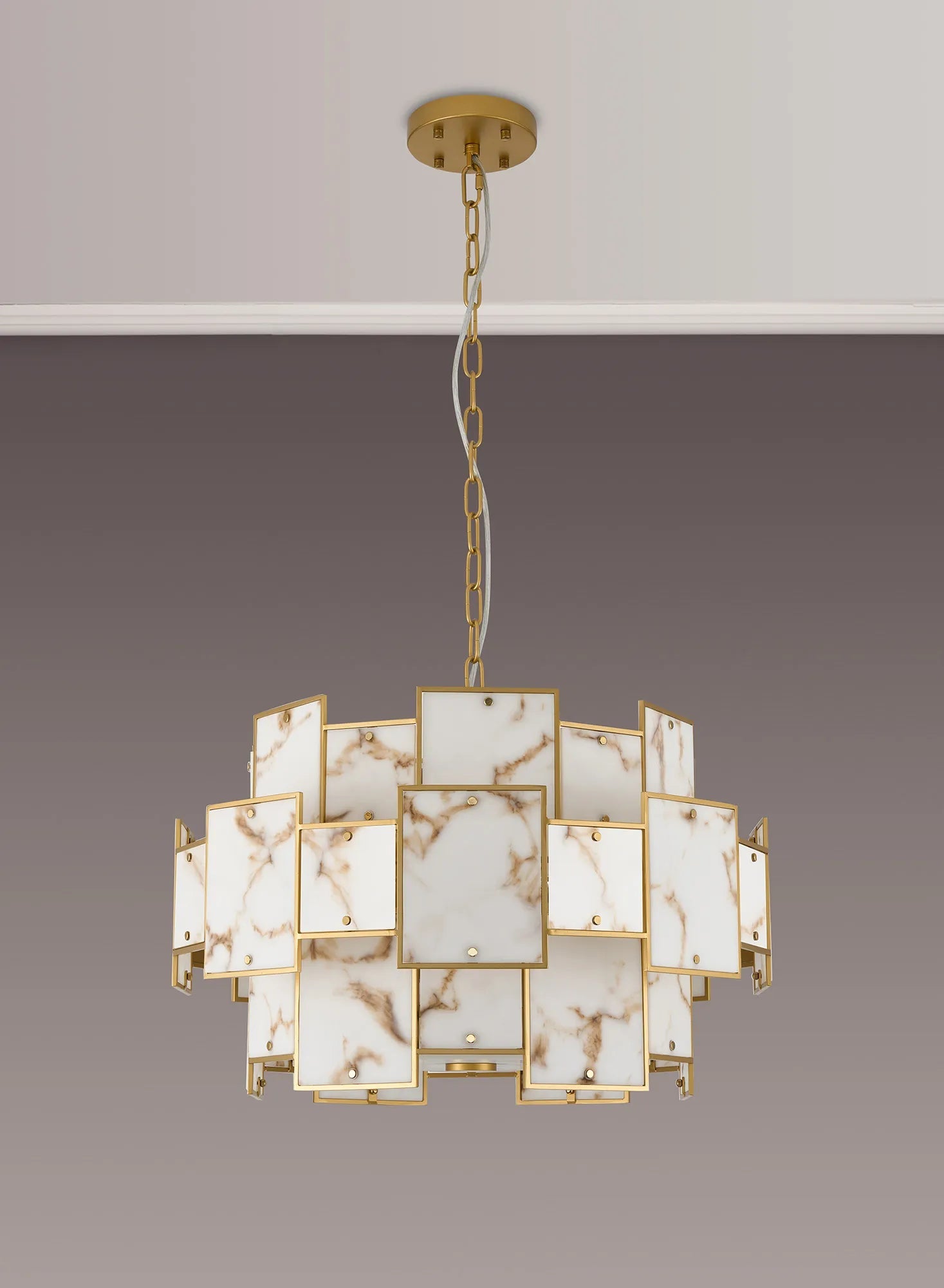 Luminosity Designs Ltd - Bardot 59cm Round Pendant/Semi Flush Faux Alabaster Art Deco Style Light, 12 x E14, 1.5m Chain - Luminosity Designs Ltd