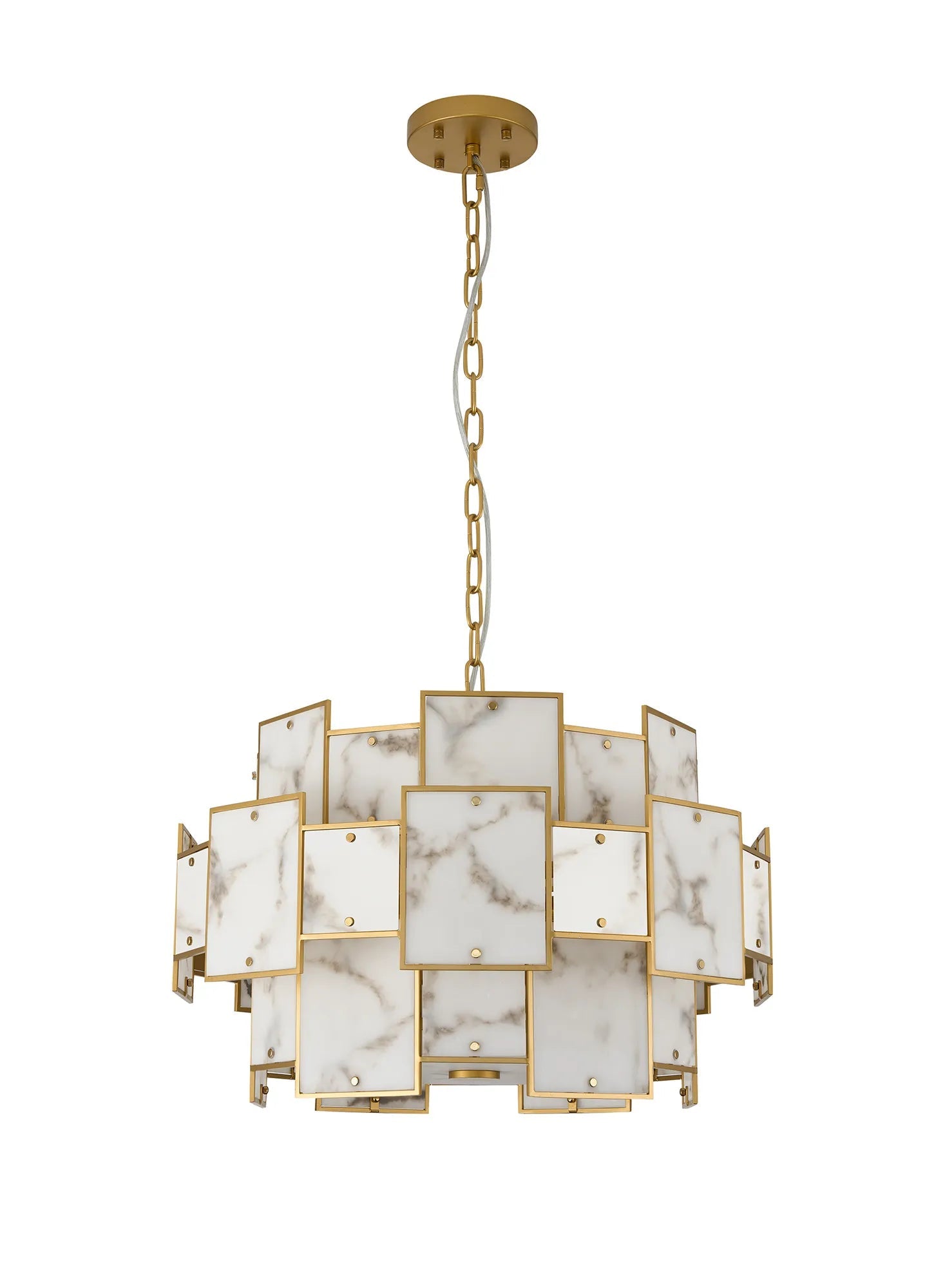 Luminosity Designs Ltd - Bardot 59cm Round Pendant/Semi Flush Faux Alabaster Art Deco Style Light, 12 x E14, 1.5m Chain - Luminosity Designs Ltd