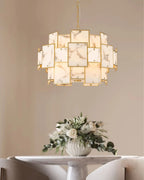 Luminosity Designs Ltd - Bardot 59cm Round Pendant/Semi Flush Faux Alabaster Art Deco Style Light, 12 x E14, 1.5m Chain - Luminosity Designs Ltd