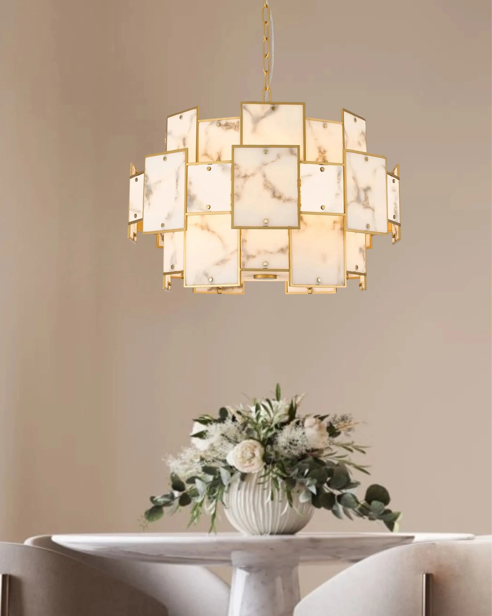 Luminosity Designs Ltd - Bardot 59cm Round Pendant/Semi Flush Faux Alabaster Art Deco Style Light, 12 x E14, 1.5m Chain - Luminosity Designs Ltd