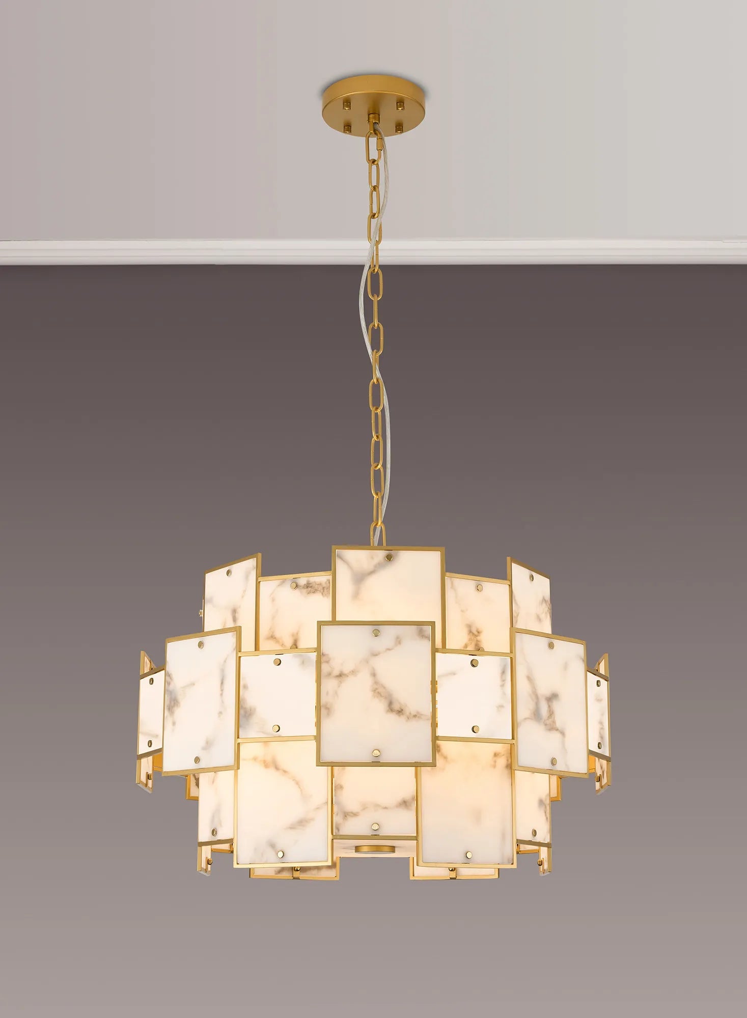 Luminosity Designs Ltd - Bardot 59cm Round Pendant/Semi Flush Faux Alabaster Art Deco Style Light, 12 x E14, 1.5m Chain - Luminosity Designs Ltd