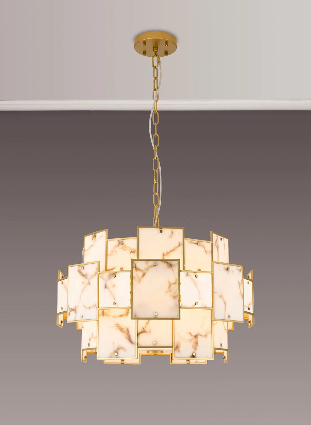Luminosity Designs Ltd - Bardot 59cm Round Pendant/Semi Flush Faux Alabaster Art Deco Style Light, 12 x E14, 1.5m Chain - Luminosity Designs Ltd