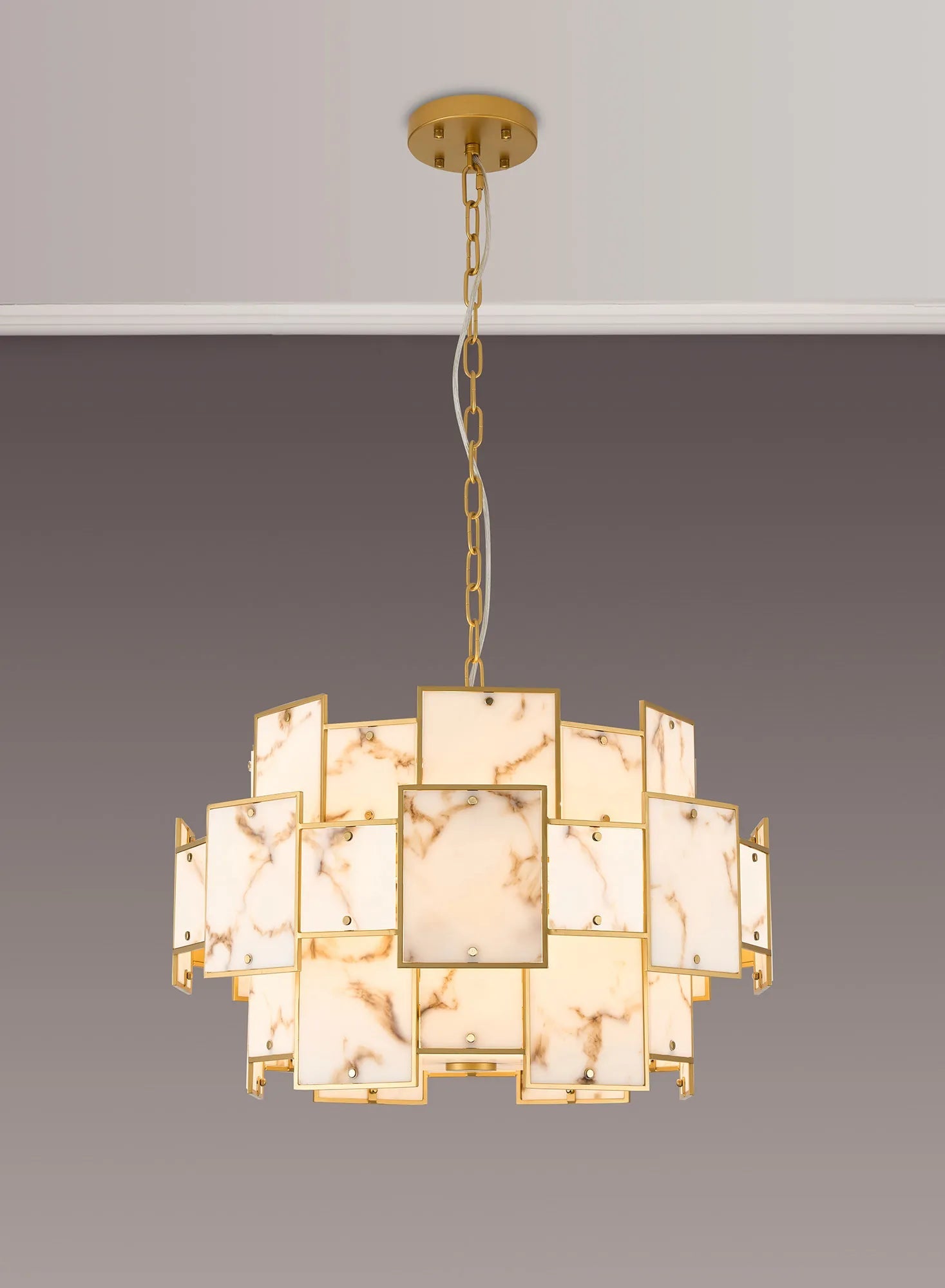 Luminosity Designs Ltd - Bardot 59cm Round Pendant/Semi Flush Faux Alabaster Art Deco Style Light, 12 x E14, 1.5m Chain - Luminosity Designs Ltd