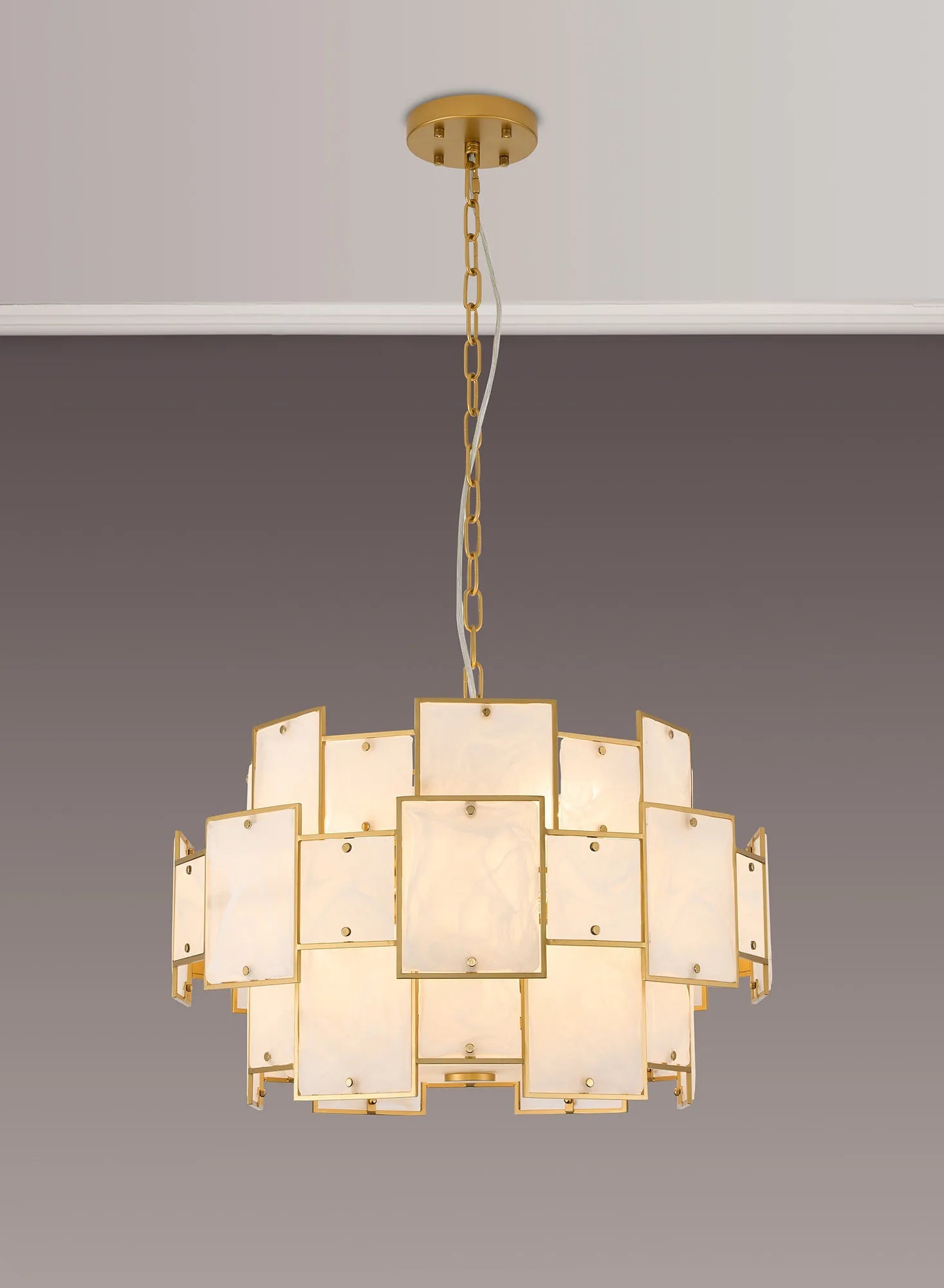 Luminosity Designs Ltd - Bardot 59cm Round Pendant/Semi Flush Faux Alabaster Art Deco Style Light, 12 x E14, 1.5m Chain - Luminosity Designs Ltd