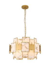 Luminosity Designs Ltd - Bardot 59cm Round Pendant/Semi Flush Faux Alabaster With Metal Panel Art Deco Style Light, 12 x E14, 1.5m Chain - Luminosity Designs Ltd