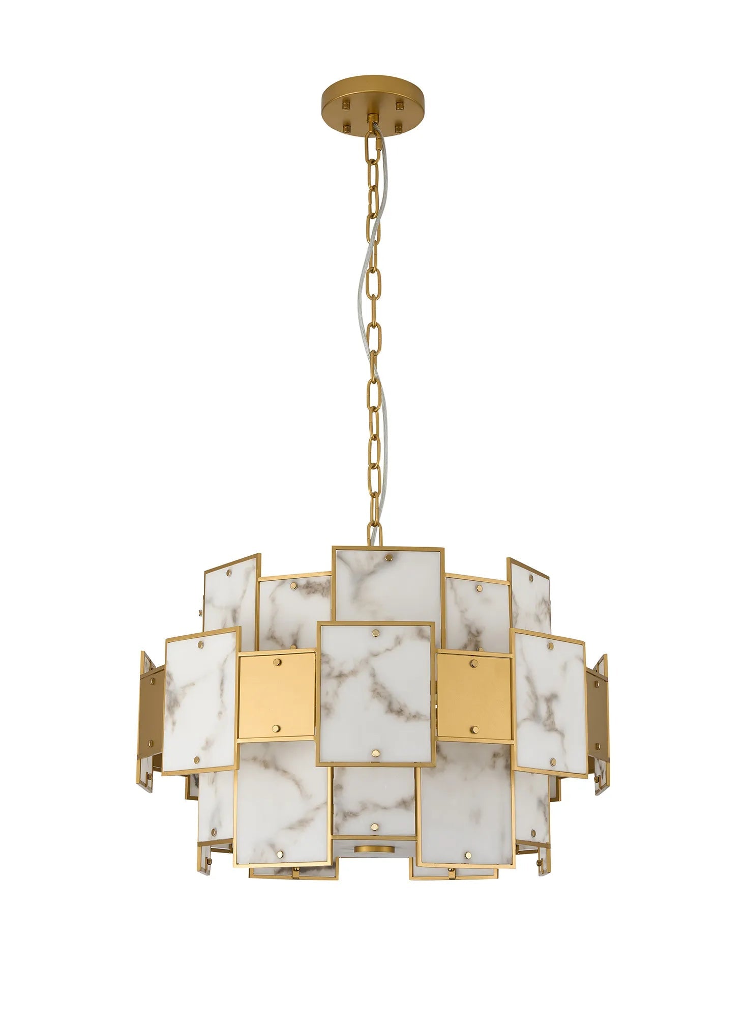 Luminosity Designs Ltd - Bardot 59cm Round Pendant/Semi Flush Faux Alabaster With Metal Panel Art Deco Style Light, 12 x E14, 1.5m Chain - Luminosity Designs Ltd