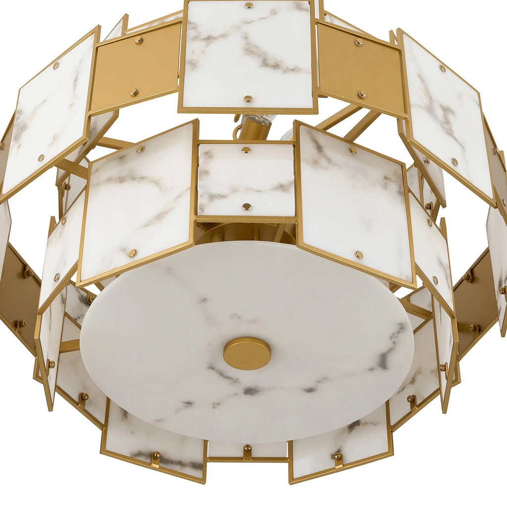 Luminosity Designs Ltd - Bardot 59cm Round Pendant/Semi Flush Faux Alabaster With Metal Panel Art Deco Style Light, 12 x E14, 1.5m Chain - Luminosity Designs Ltd