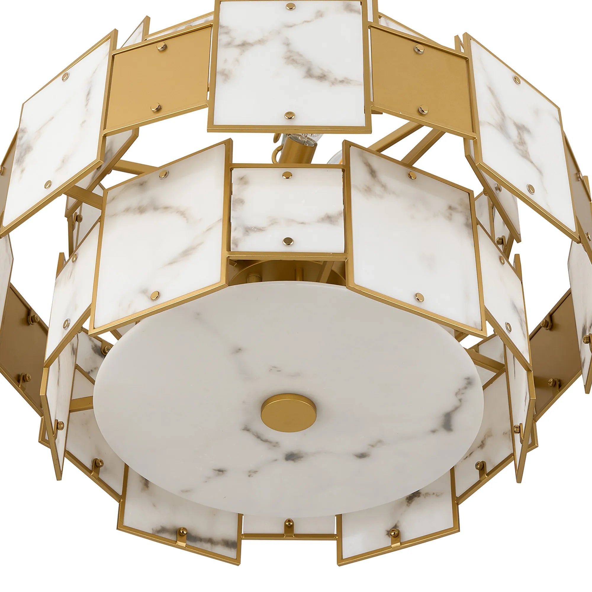 Luminosity Designs Ltd - Bardot 59cm Round Pendant/Semi Flush Faux Alabaster With Metal Panel Art Deco Style Light, 12 x E14, 1.5m Chain - Luminosity Designs Ltd