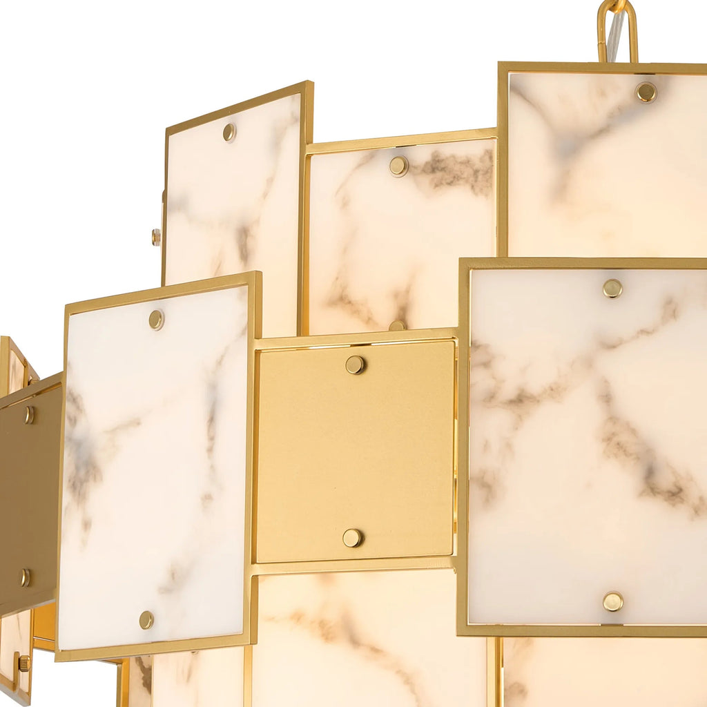 Luminosity Designs Ltd - Bardot 59cm Round Pendant/Semi Flush Faux Alabaster With Metal Panel Art Deco Style Light, 12 x E14, 1.5m Chain - Luminosity Designs Ltd