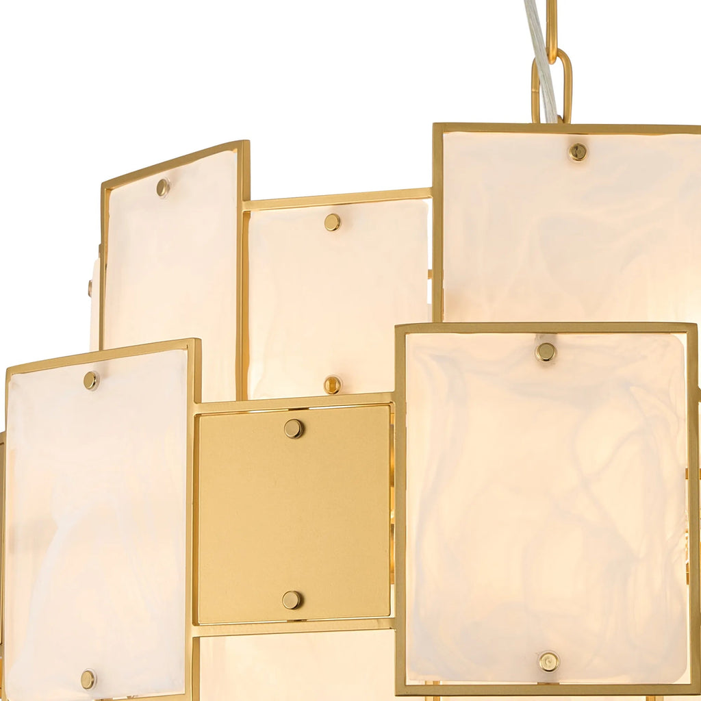 Luminosity Designs Ltd - Bardot 59cm Round Pendant/Semi Flush Faux Alabaster With Metal Panel Art Deco Style Light, 12 x E14, 1.5m Chain - Luminosity Designs Ltd