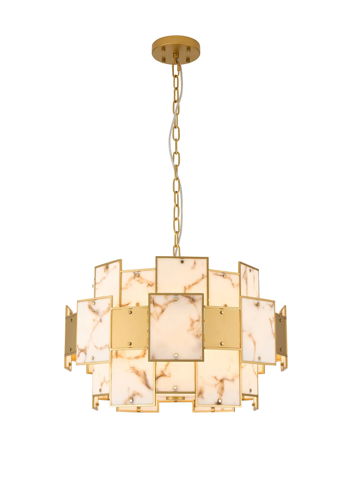 Luminosity Designs Ltd - Bardot 59cm Round Pendant/Semi Flush Faux Alabaster With Metal Panel Art Deco Style Light, 12 x E14, 1.5m Chain - Luminosity Designs Ltd