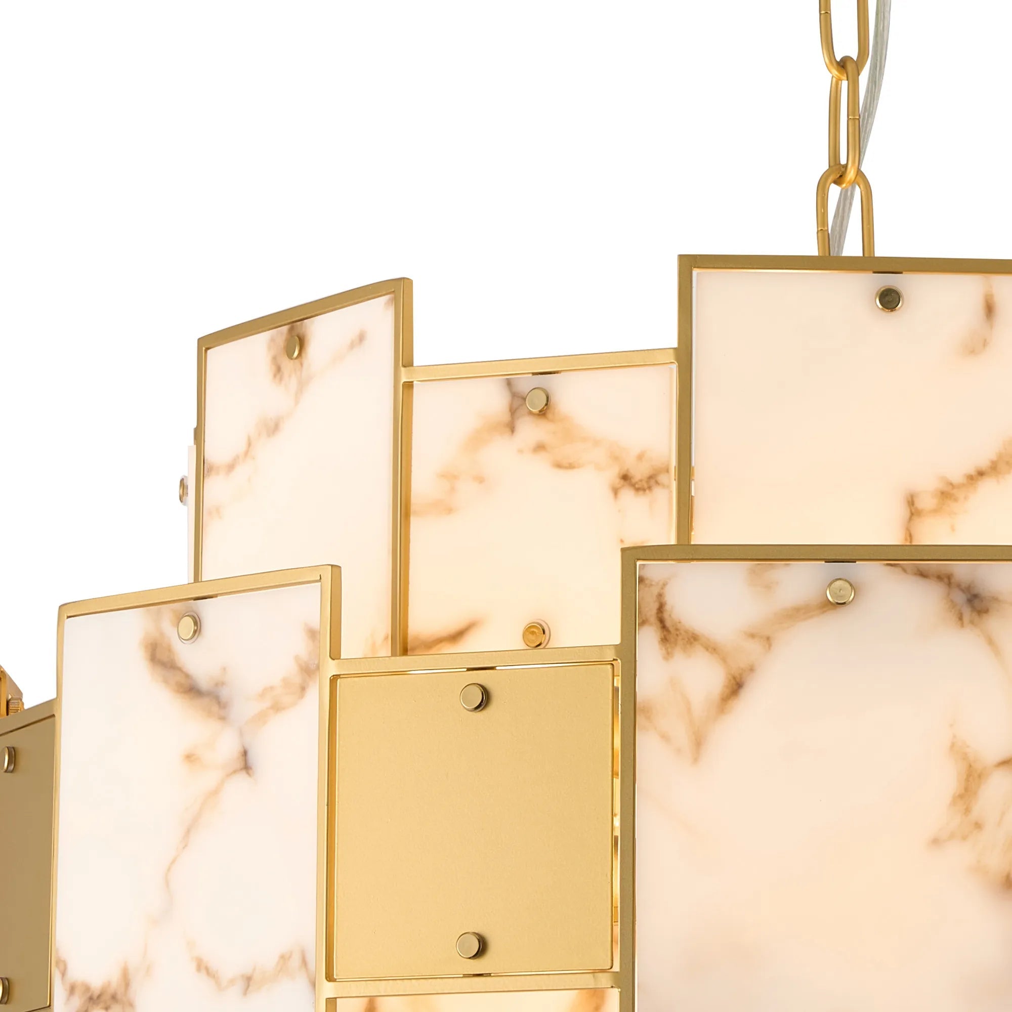 Luminosity Designs Ltd - Bardot 59cm Round Pendant/Semi Flush Faux Alabaster With Metal Panel Art Deco Style Light, 12 x E14, 1.5m Chain - Luminosity Designs Ltd