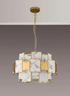 Luminosity Designs Ltd - Bardot 59cm Round Pendant/Semi Flush Faux Alabaster With Metal Panel Art Deco Style Light, 12 x E14, 1.5m Chain - Luminosity Designs Ltd