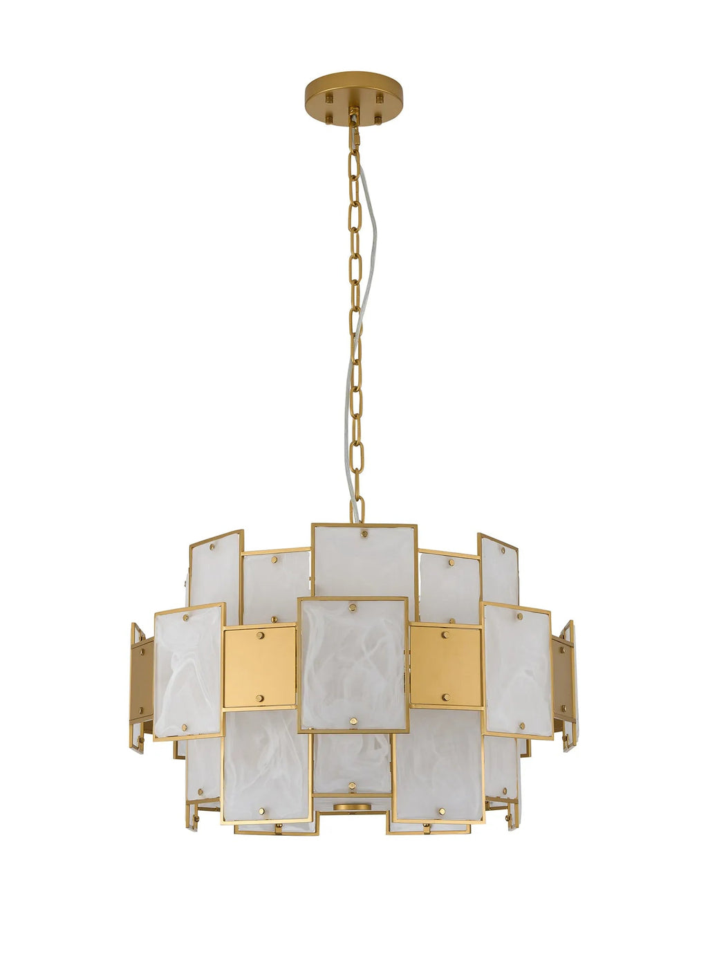 Luminosity Designs Ltd - Bardot 59cm Round Pendant/Semi Flush Faux Alabaster With Metal Panel Art Deco Style Light, 12 x E14, 1.5m Chain - Luminosity Designs Ltd