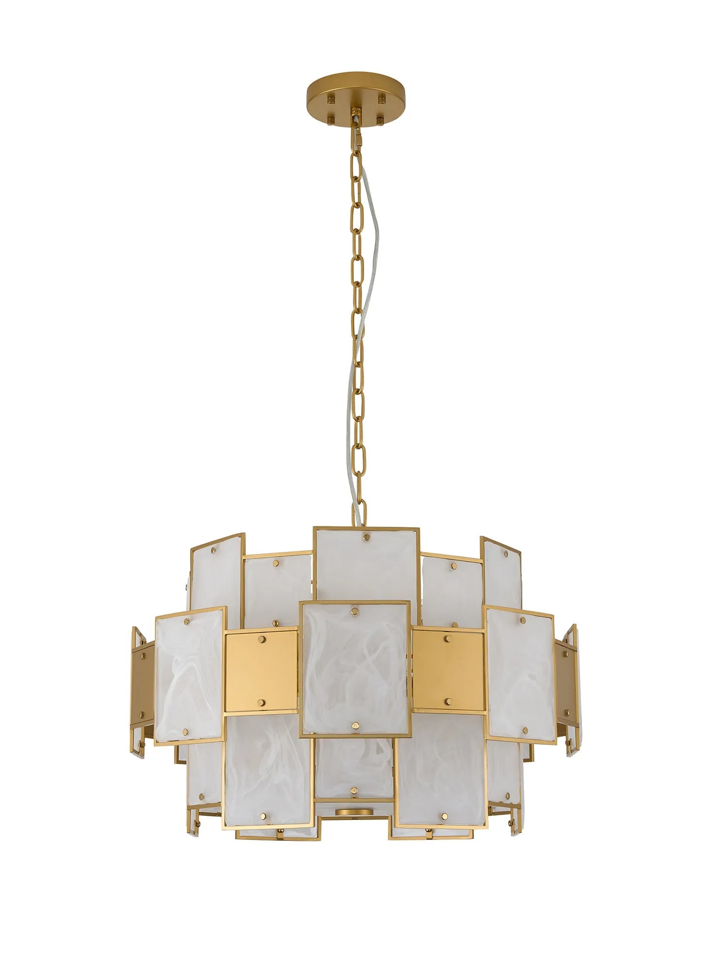 Luminosity Designs Ltd - Bardot 59cm Round Pendant/Semi Flush Faux Alabaster With Metal Panel Art Deco Style Light, 12 x E14, 1.5m Chain - Luminosity Designs Ltd
