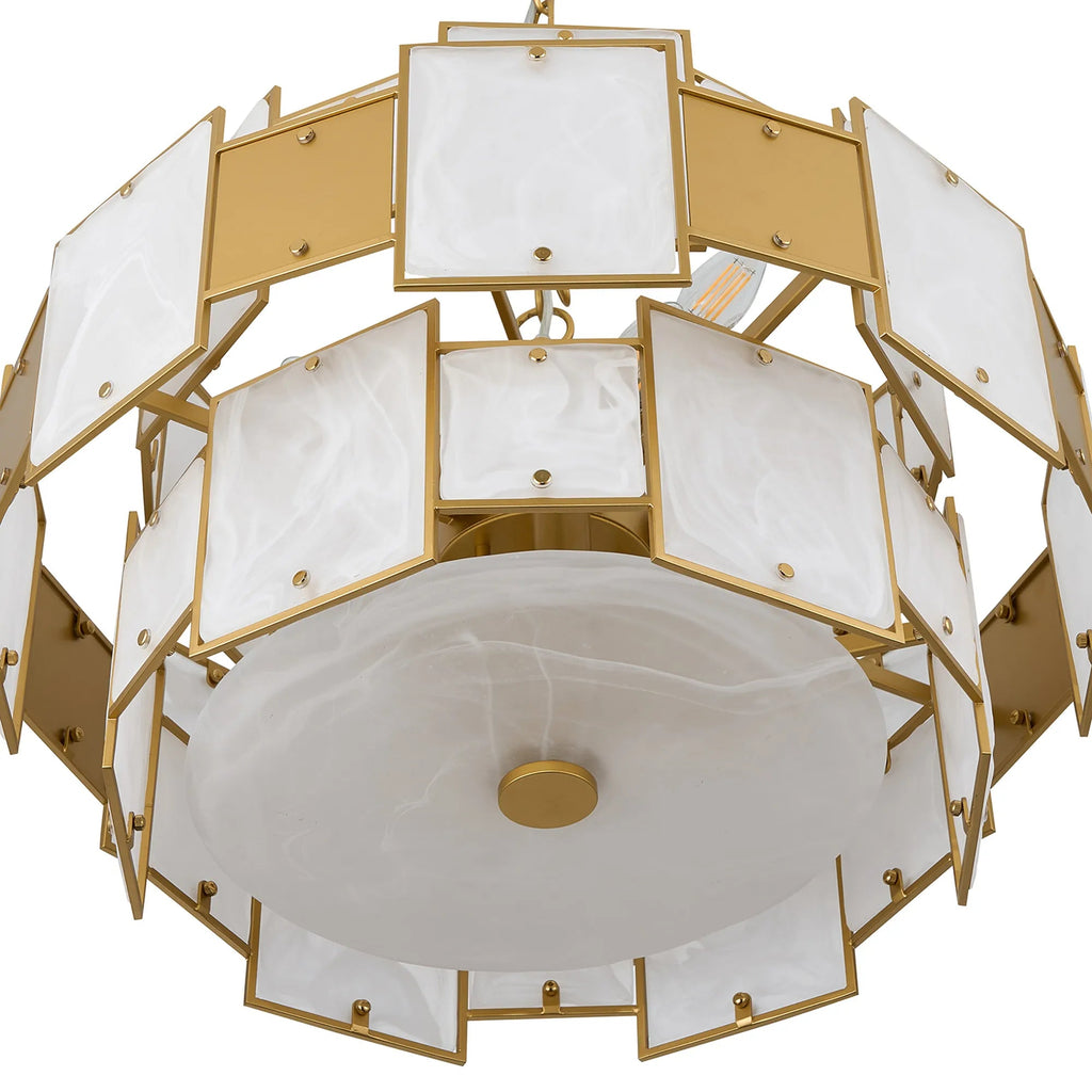 Luminosity Designs Ltd - Bardot 59cm Round Pendant/Semi Flush Faux Alabaster With Metal Panel Art Deco Style Light, 12 x E14, 1.5m Chain - Luminosity Designs Ltd