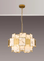 Luminosity Designs Ltd - Bardot 59cm Round Pendant/Semi Flush Faux Alabaster With Metal Panel Art Deco Style Light, 12 x E14, 1.5m Chain - Luminosity Designs Ltd
