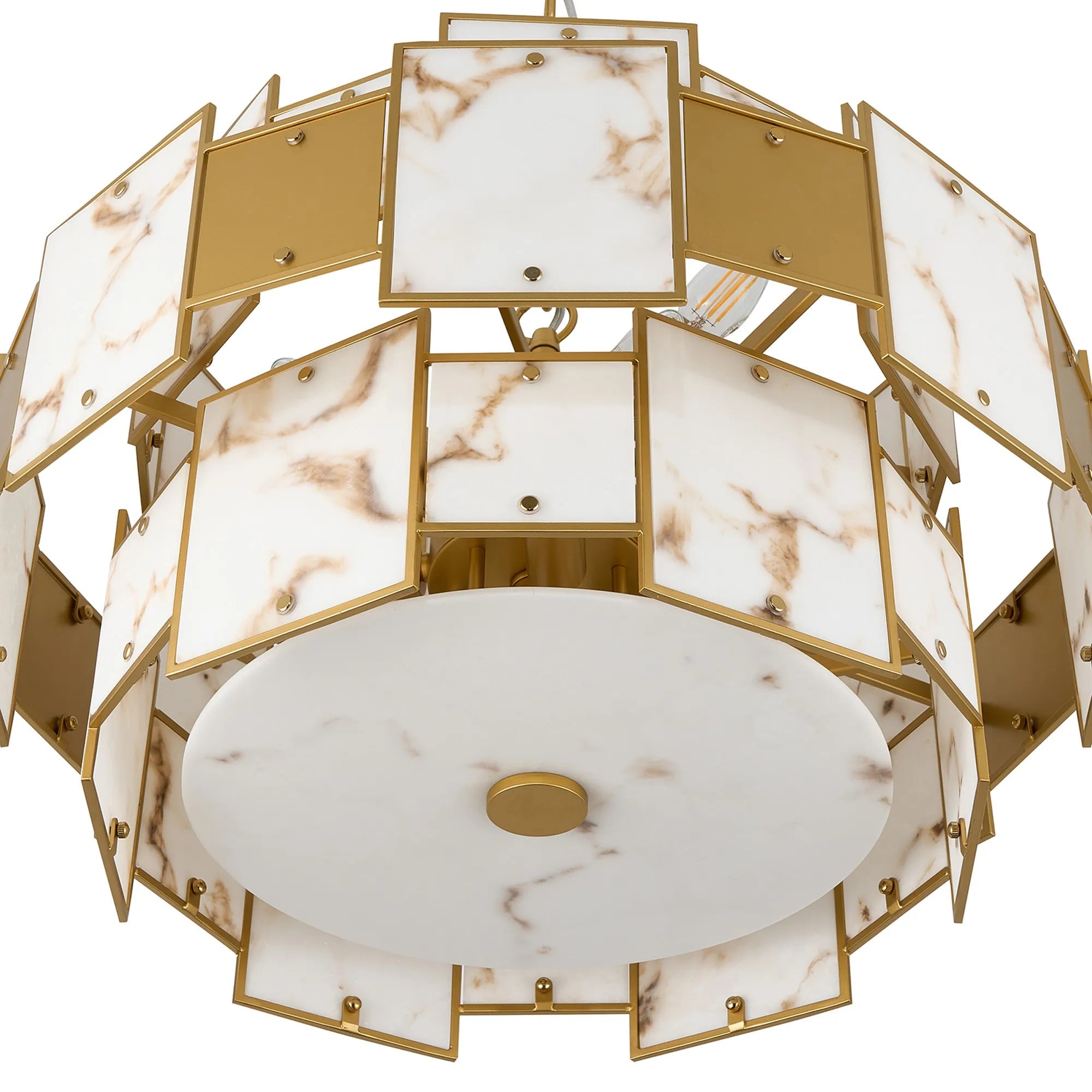 Luminosity Designs Ltd - Bardot 59cm Round Pendant/Semi Flush Faux Alabaster With Metal Panel Art Deco Style Light, 12 x E14, 1.5m Chain - Luminosity Designs Ltd