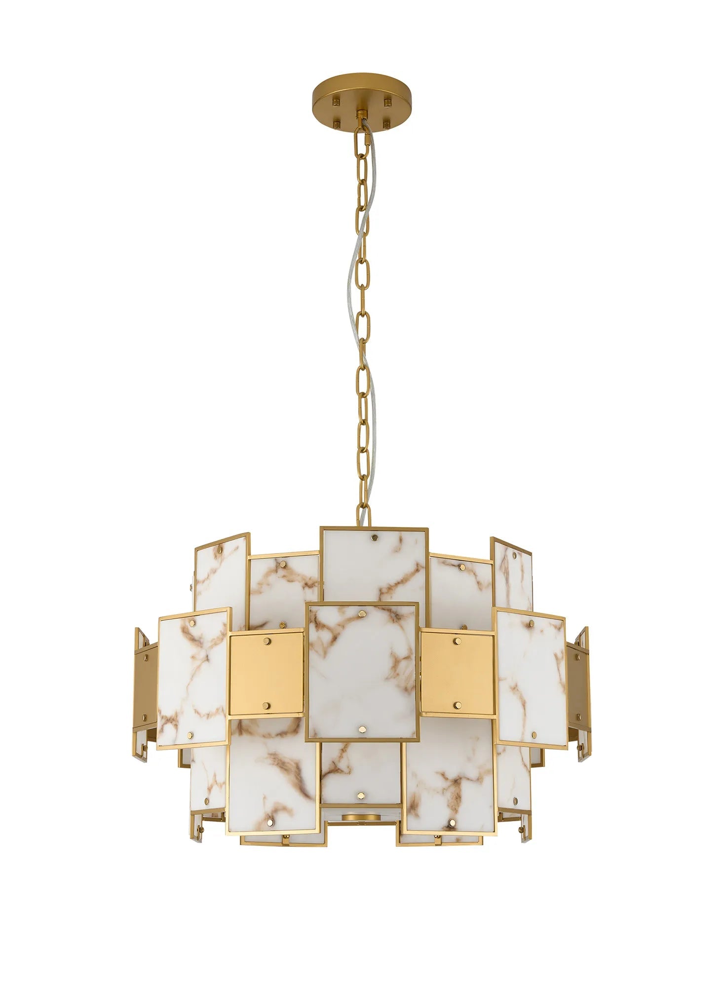 Luminosity Designs Ltd - Bardot 59cm Round Pendant/Semi Flush Faux Alabaster With Metal Panel Art Deco Style Light, 12 x E14, 1.5m Chain - Luminosity Designs Ltd
