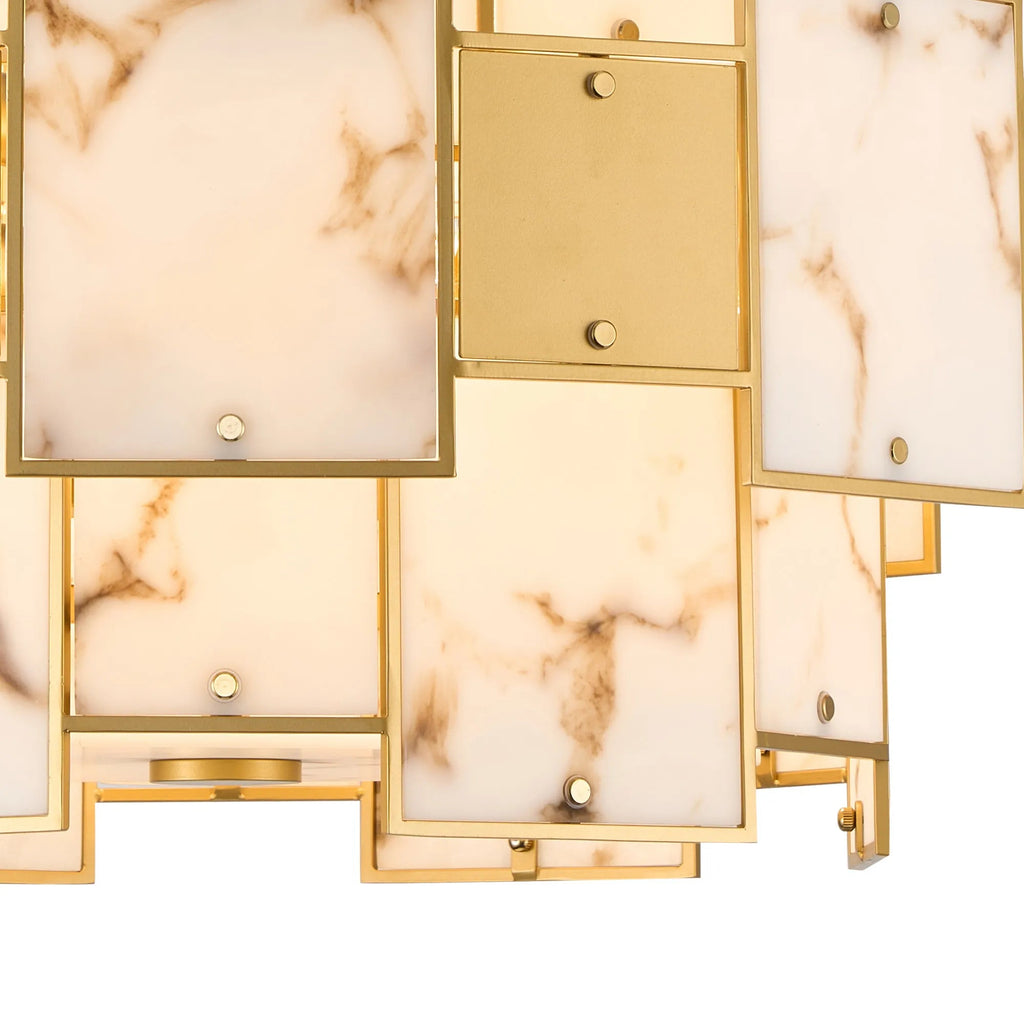 Luminosity Designs Ltd - Bardot 59cm Round Pendant/Semi Flush Faux Alabaster With Metal Panel Art Deco Style Light, 12 x E14, 1.5m Chain - Luminosity Designs Ltd