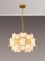 Luminosity Designs Ltd - Bardot 59cm Round Pendant/Semi Flush Faux Alabaster With Metal Panel Art Deco Style Light, 12 x E14, 1.5m Chain - Luminosity Designs Ltd