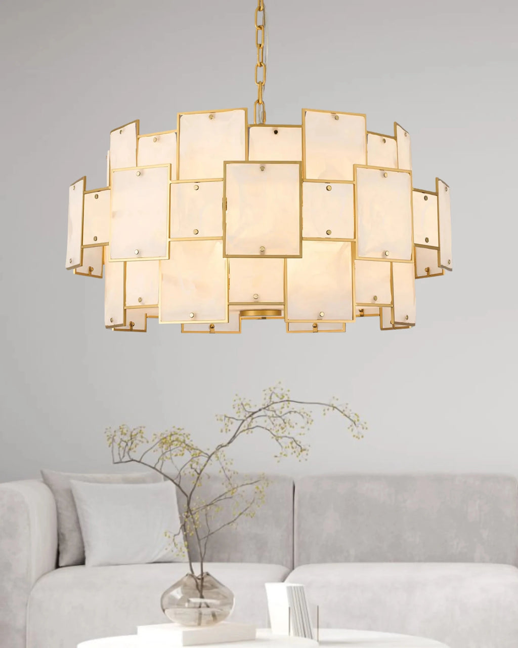 Luminosity Designs Ltd - Bardot 74cm Round Pendant/Semi Flush Faux Alabaster Art Deco Style Light, 17 x E14, 2m Chain - Luminosity Designs Ltd