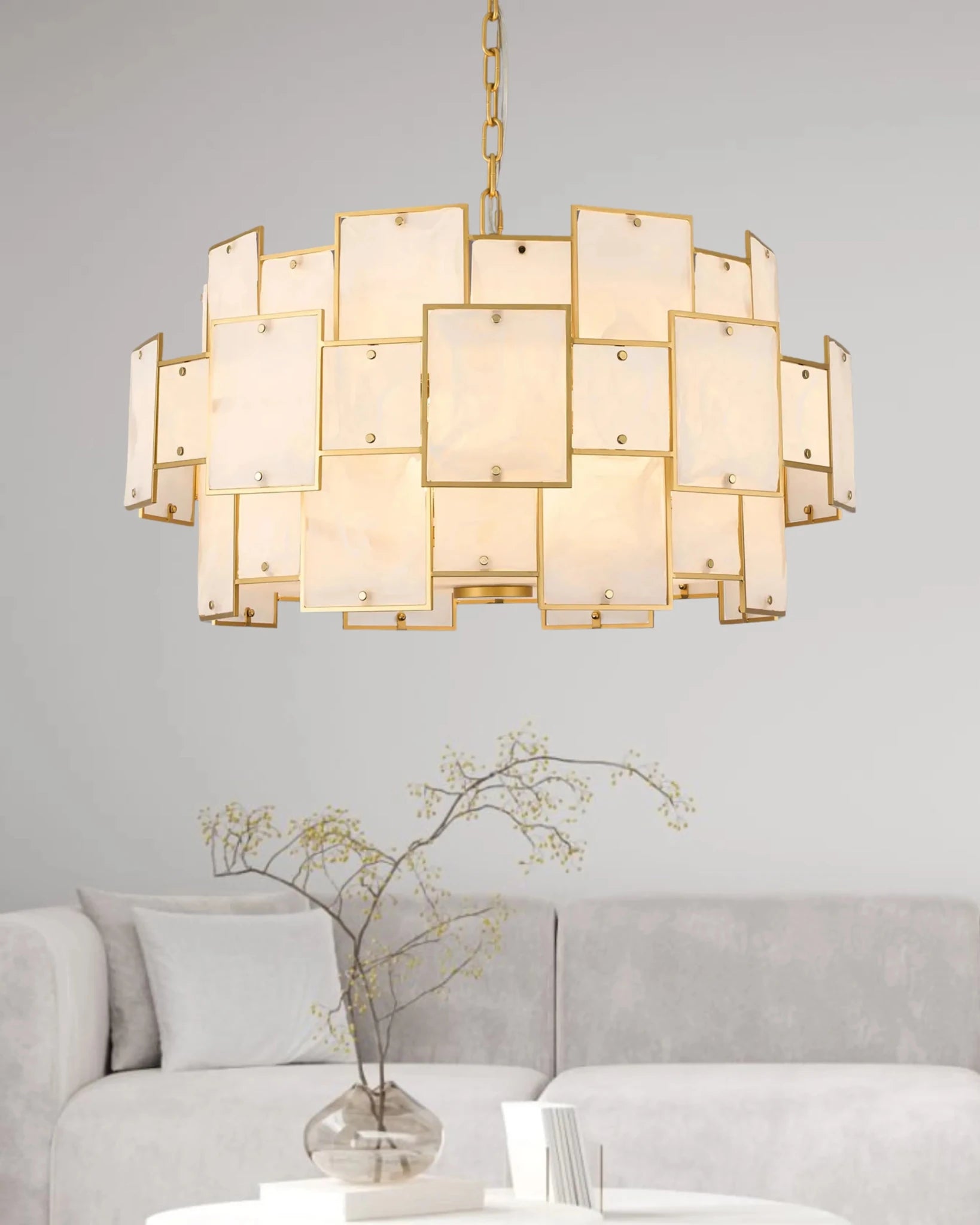 Luminosity Designs Ltd - Bardot 74cm Round Pendant/Semi Flush Faux Alabaster Art Deco Style Light, 17 x E14, 2m Chain - Luminosity Designs Ltd