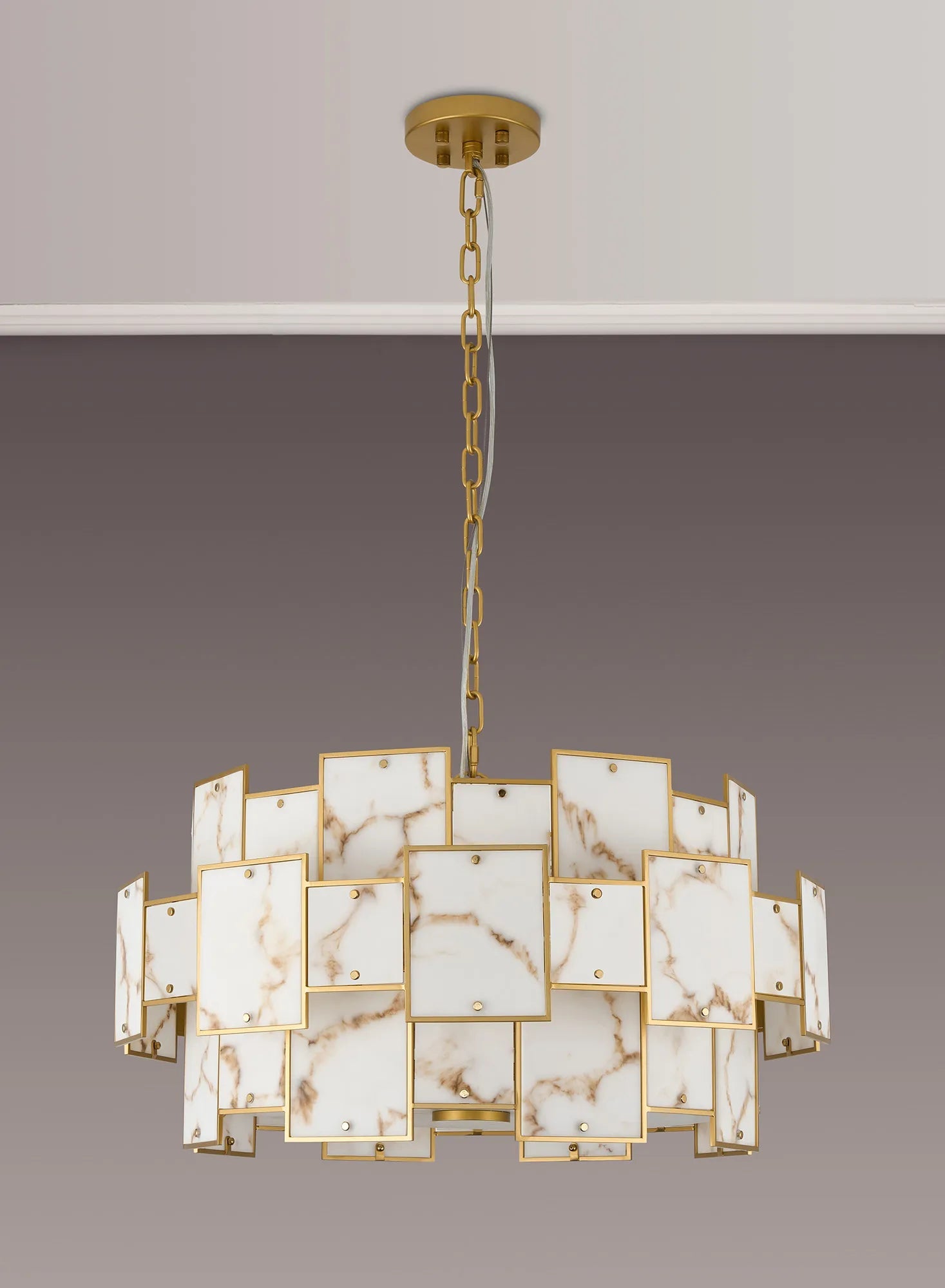 Luminosity Designs Ltd - Bardot 74cm Round Pendant/Semi Flush Faux Alabaster Art Deco Style Light, 17 x E14, 2m Chain - Luminosity Designs Ltd