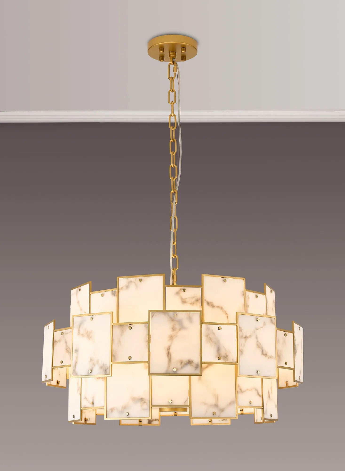 Luminosity Designs Ltd - Bardot 74cm Round Pendant/Semi Flush Faux Alabaster Art Deco Style Light, 17 x E14, 2m Chain - Luminosity Designs Ltd