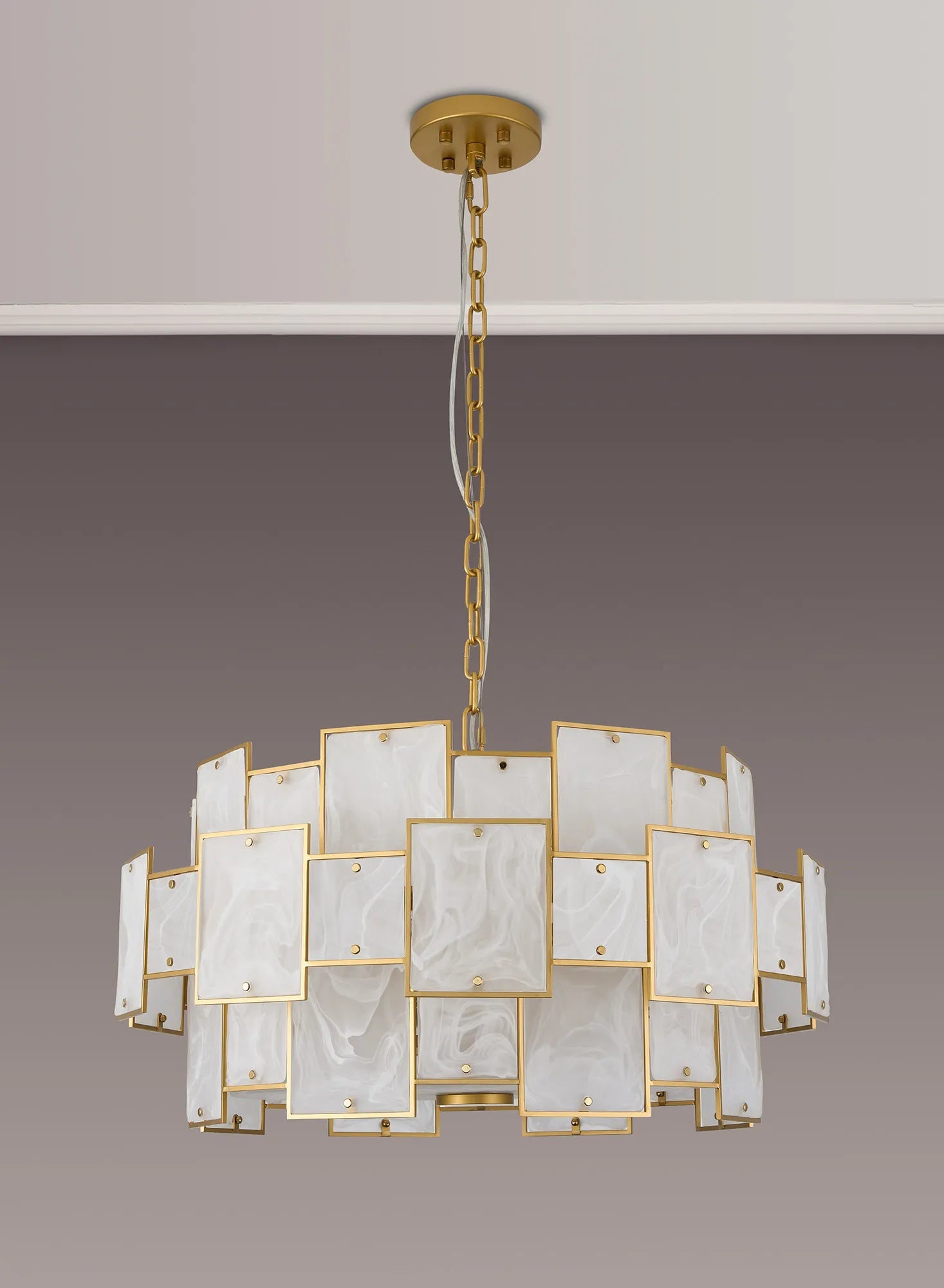 Luminosity Designs Ltd - Bardot 74cm Round Pendant/Semi Flush Faux Alabaster Art Deco Style Light, 17 x E14, 2m Chain - Luminosity Designs Ltd