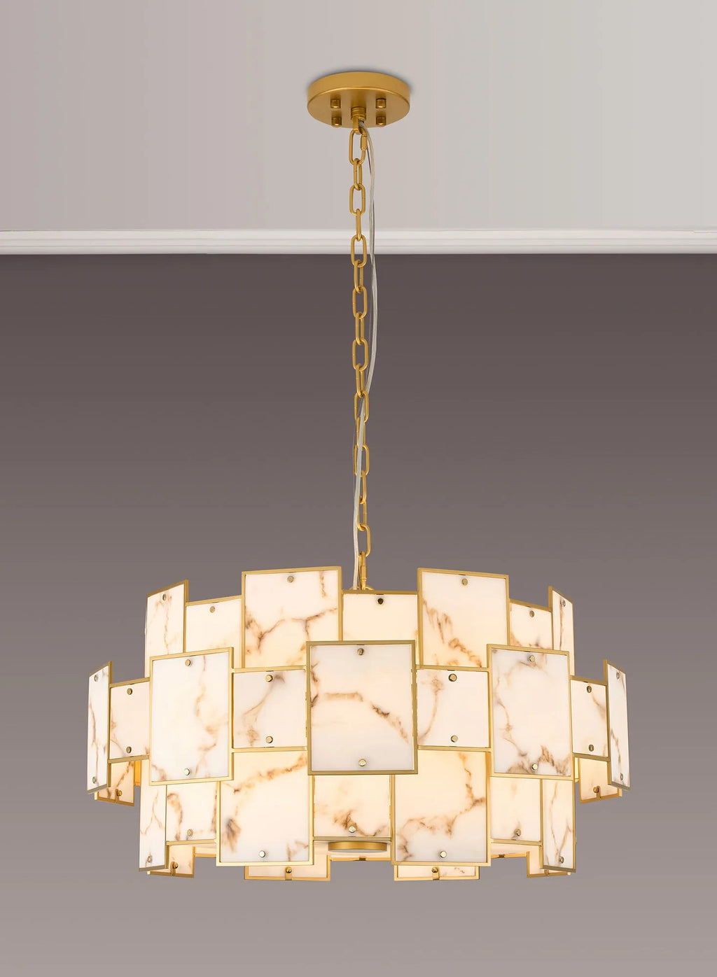 Luminosity Designs Ltd - Bardot 74cm Round Pendant/Semi Flush Faux Alabaster Art Deco Style Light, 17 x E14, 2m Chain - Luminosity Designs Ltd
