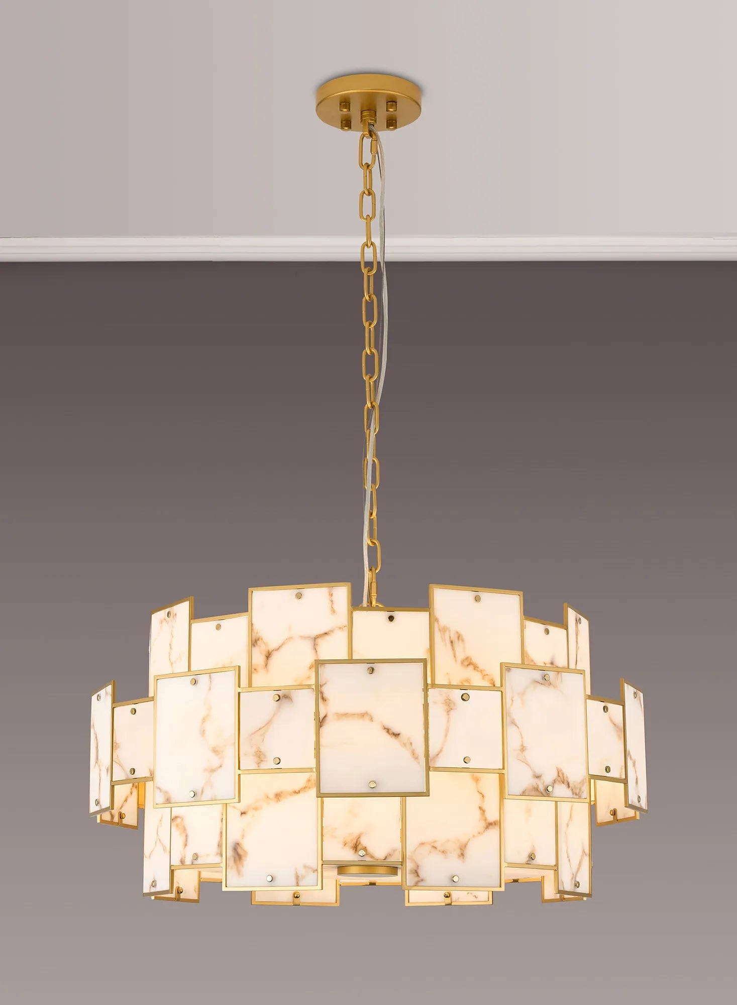 Luminosity Designs Ltd - Bardot 74cm Round Pendant/Semi Flush Faux Alabaster Art Deco Style Light, 17 x E14, 2m Chain - Luminosity Designs Ltd
