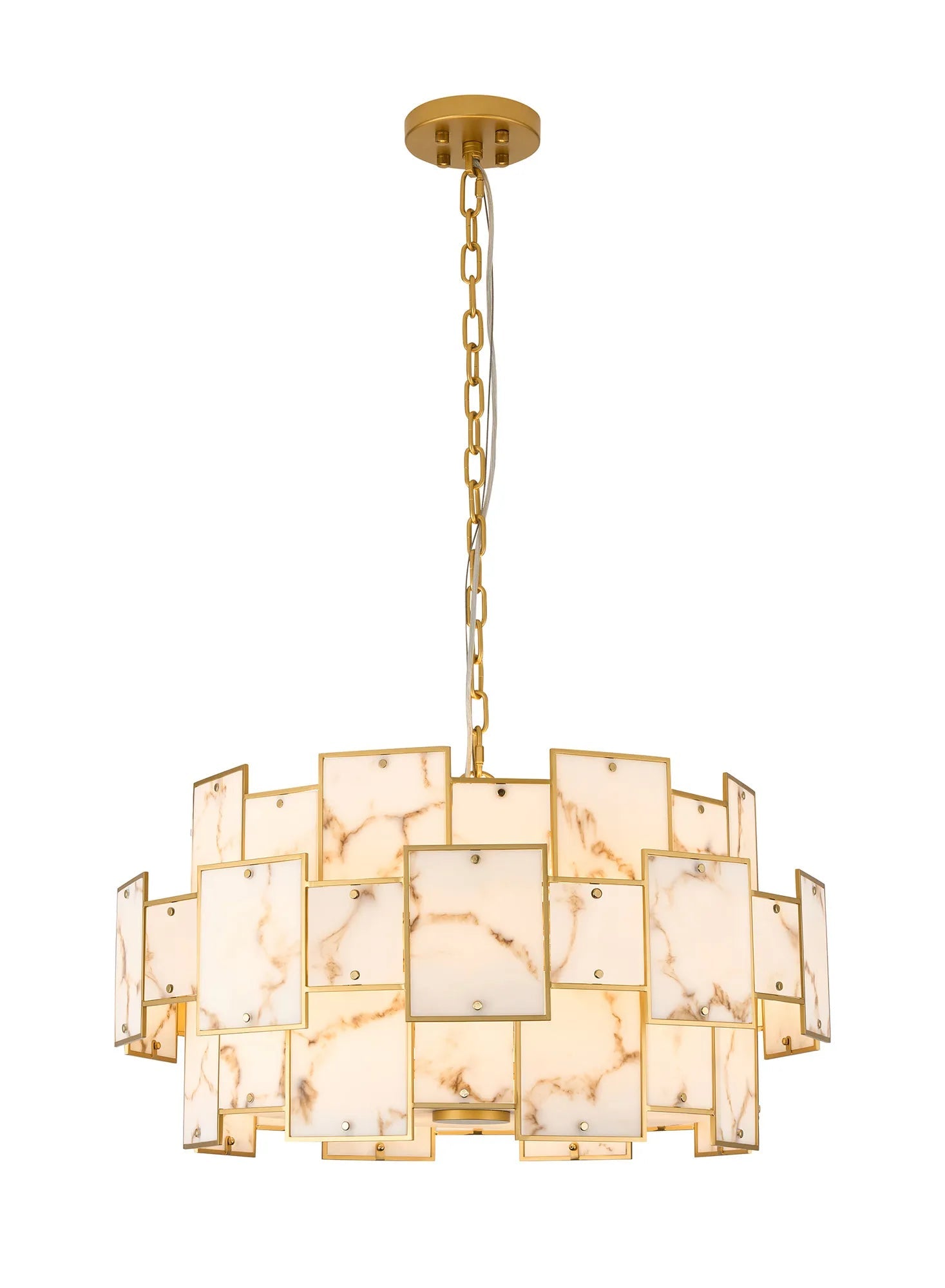 Luminosity Designs Ltd - Bardot 74cm Round Pendant/Semi Flush Faux Alabaster Art Deco Style Light, 17 x E14, 2m Chain - Luminosity Designs Ltd