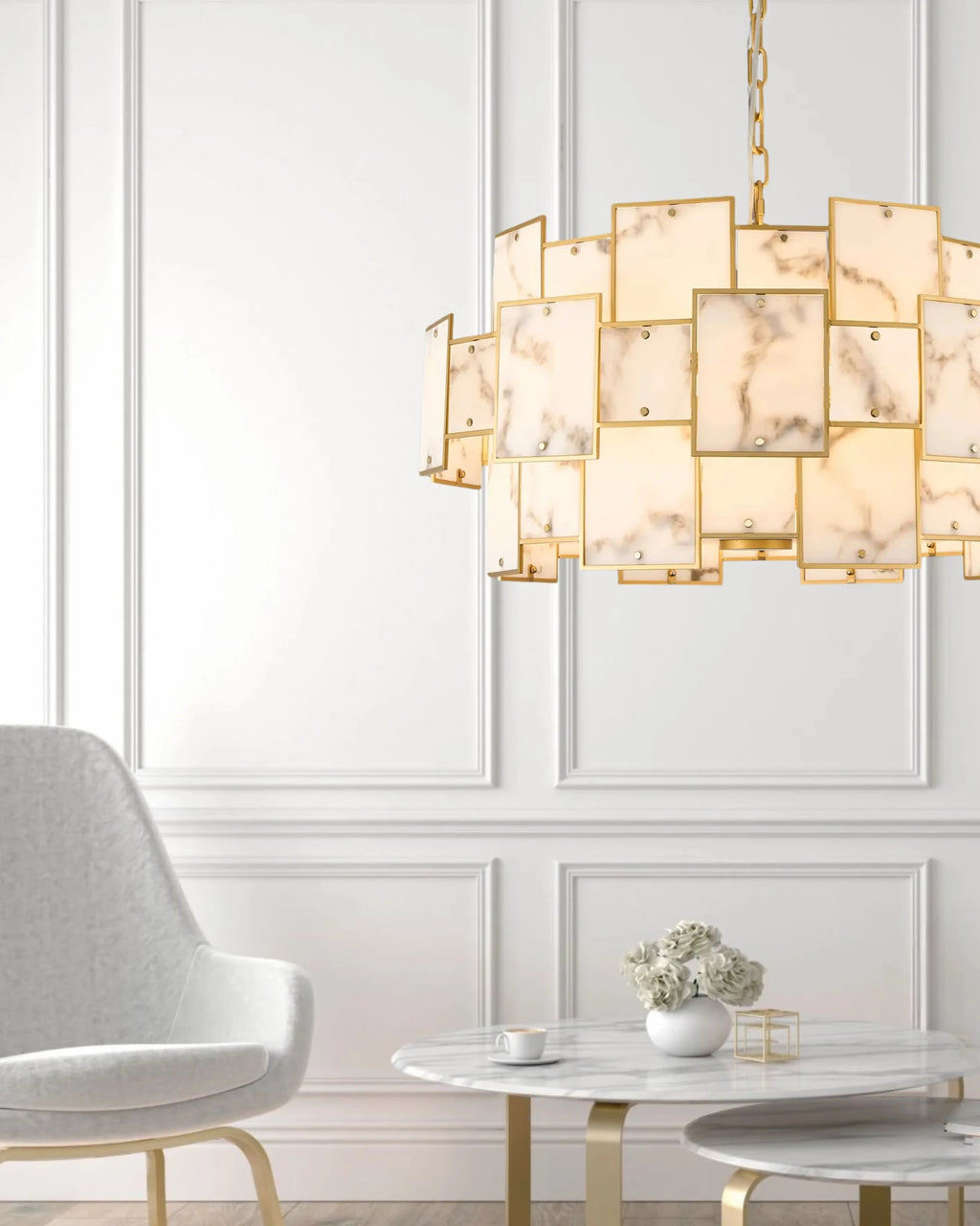 Luminosity Designs Ltd - Bardot 74cm Round Pendant/Semi Flush Faux Alabaster Art Deco Style Light, 17 x E14, 2m Chain - Luminosity Designs Ltd