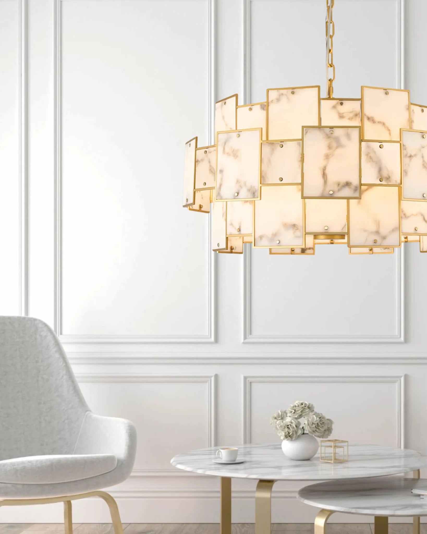 Luminosity Designs Ltd - Bardot 74cm Round Pendant/Semi Flush Faux Alabaster Art Deco Style Light, 17 x E14, 2m Chain - Luminosity Designs Ltd