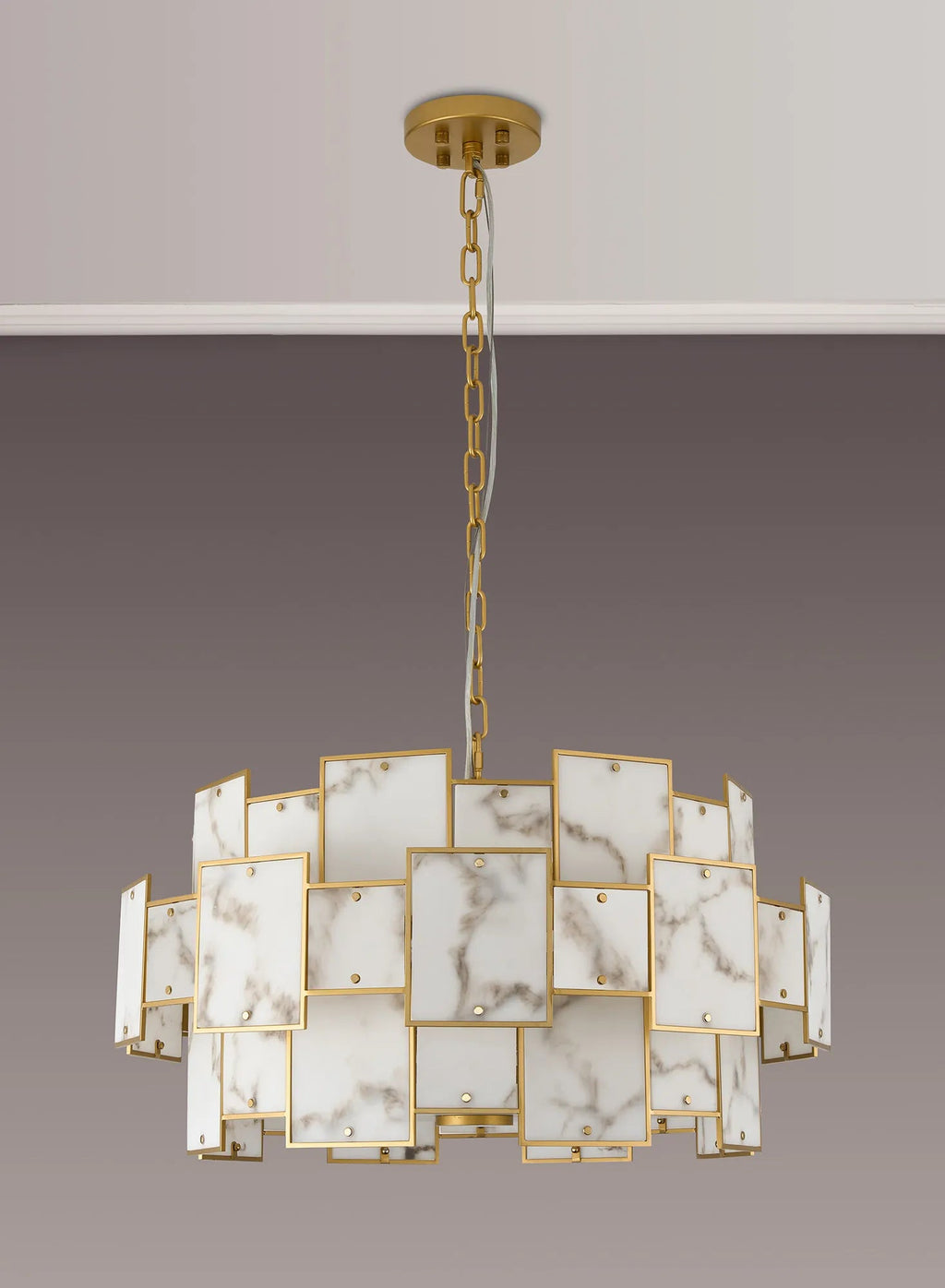 Luminosity Designs Ltd - Bardot 74cm Round Pendant/Semi Flush Faux Alabaster Art Deco Style Light, 17 x E14, 2m Chain - Luminosity Designs Ltd