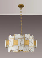 Luminosity Designs Ltd - Bardot 74cm Round Pendant/Semi Flush Faux Alabaster With Metal Plates Art Deco Style Light, 17 x E14, 2m Chain - Luminosity Designs Ltd