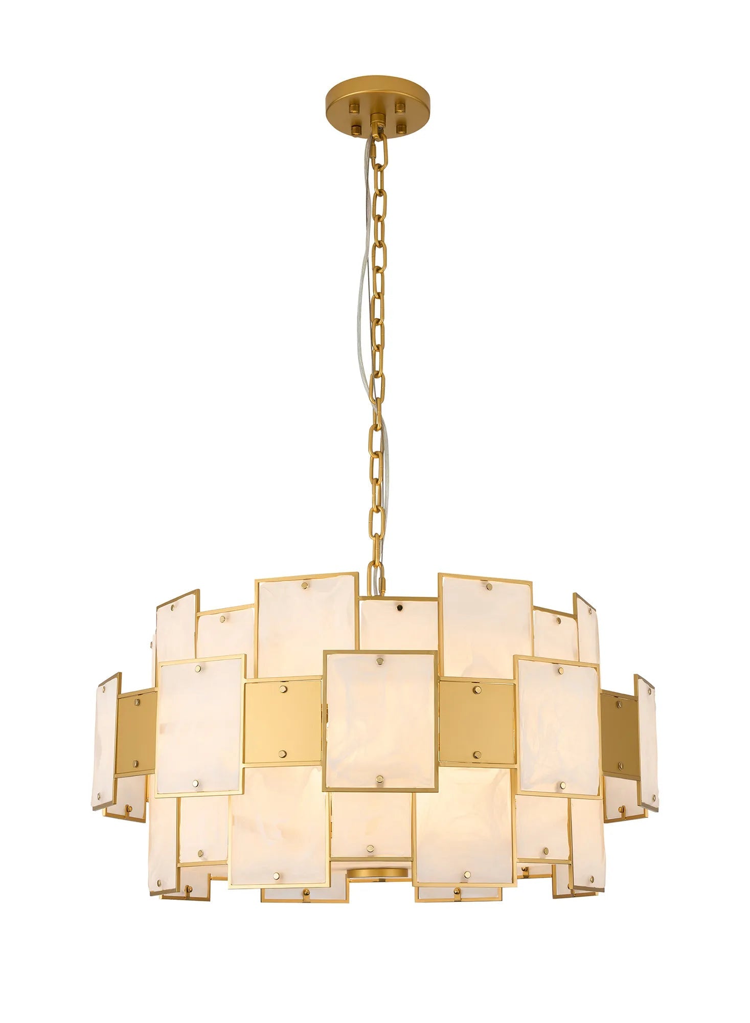 Luminosity Designs Ltd - Bardot 74cm Round Pendant/Semi Flush Faux Alabaster With Metal Plates Art Deco Style Light, 17 x E14, 2m Chain - Luminosity Designs Ltd