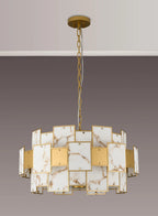 Luminosity Designs Ltd - Bardot 74cm Round Pendant/Semi Flush Faux Alabaster With Metal Plates Art Deco Style Light, 17 x E14, 2m Chain - Luminosity Designs Ltd