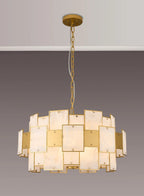 Luminosity Designs Ltd - Bardot 74cm Round Pendant/Semi Flush Faux Alabaster With Metal Plates Art Deco Style Light, 17 x E14, 2m Chain - Luminosity Designs Ltd