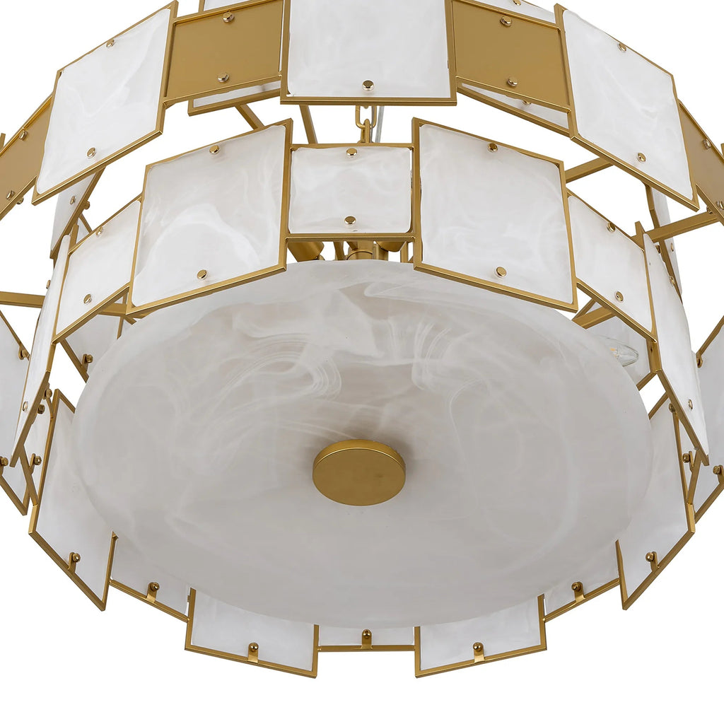 Luminosity Designs Ltd - Bardot 74cm Round Pendant/Semi Flush Faux Alabaster With Metal Plates Art Deco Style Light, 17 x E14, 2m Chain - Luminosity Designs Ltd