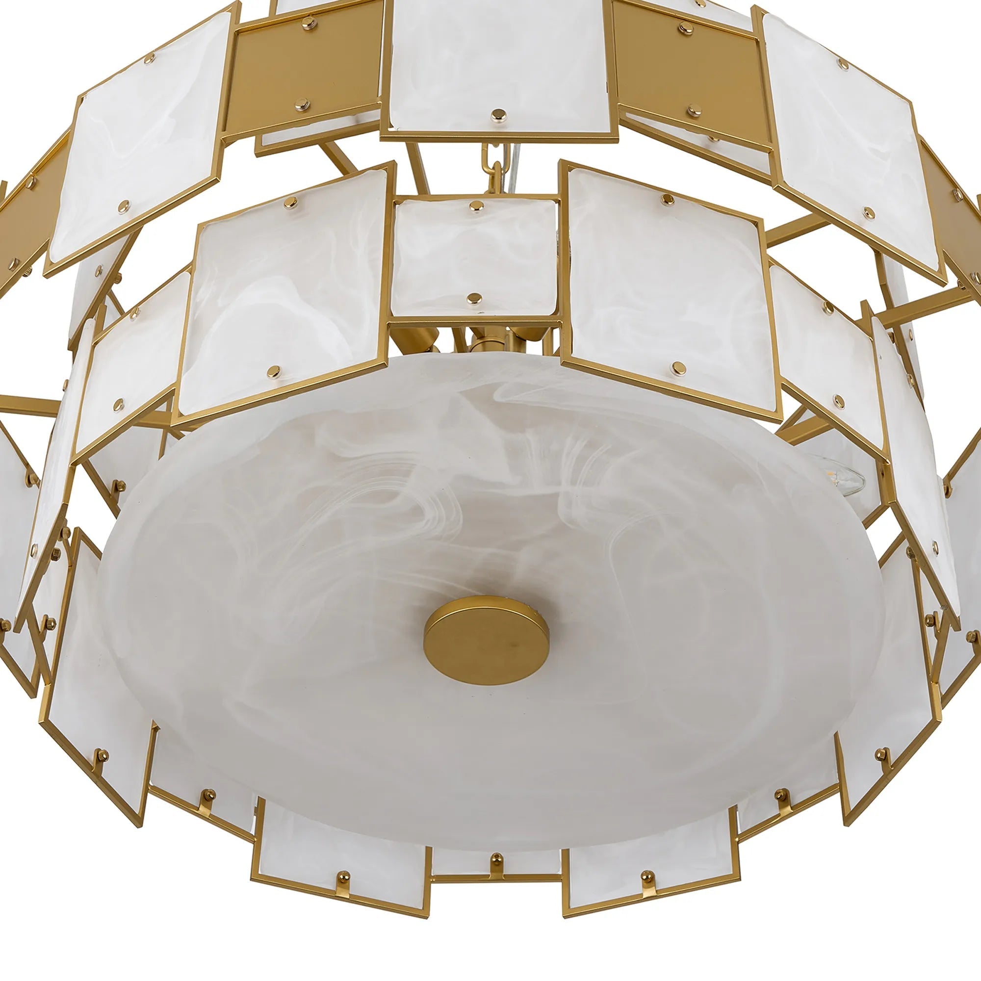 Luminosity Designs Ltd - Bardot 74cm Round Pendant/Semi Flush Faux Alabaster With Metal Plates Art Deco Style Light, 17 x E14, 2m Chain - Luminosity Designs Ltd