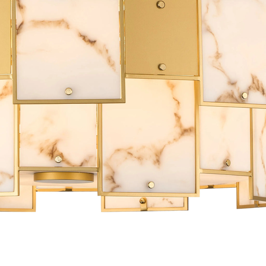 Luminosity Designs Ltd - Bardot 74cm Round Pendant/Semi Flush Faux Alabaster With Metal Plates Art Deco Style Light, 17 x E14, 2m Chain - Luminosity Designs Ltd