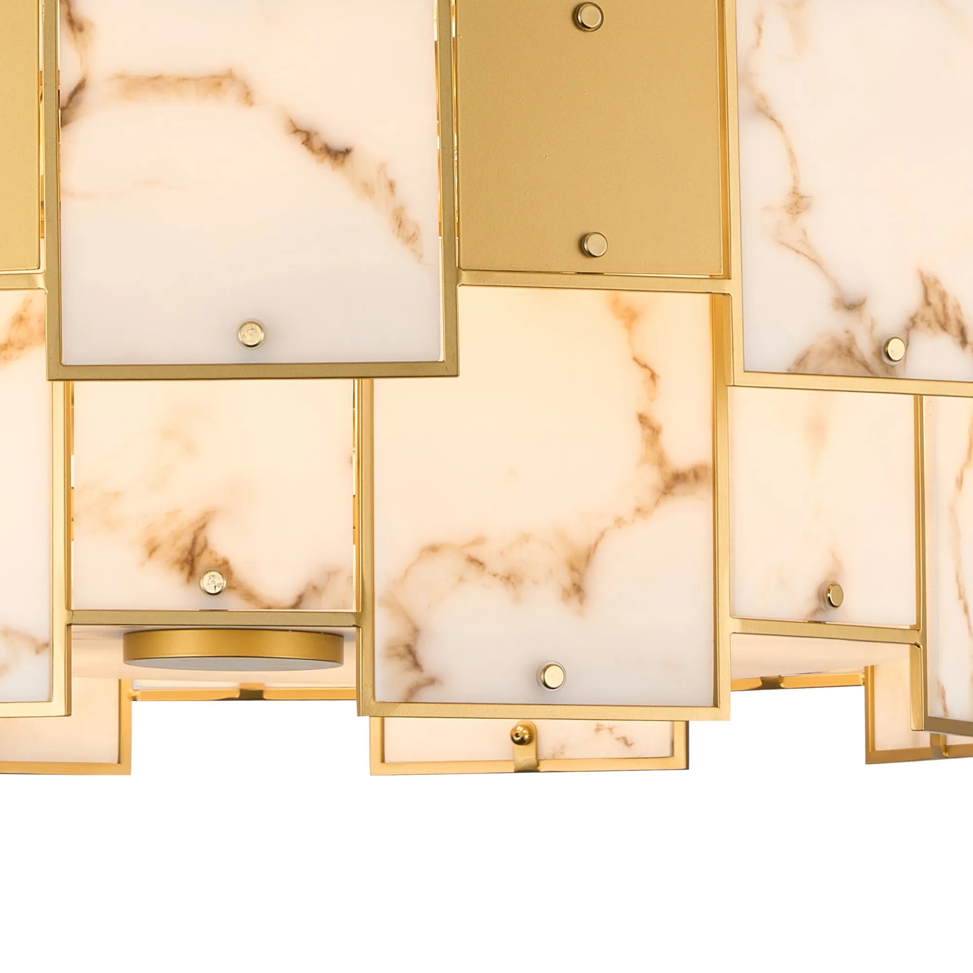 Luminosity Designs Ltd - Bardot 74cm Round Pendant/Semi Flush Faux Alabaster With Metal Plates Art Deco Style Light, 17 x E14, 2m Chain - Luminosity Designs Ltd